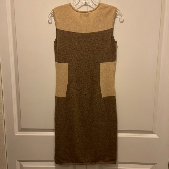 Erdenet 100% Cashmere Sweater Dress in Brown & Beige - Picture 2 of 14